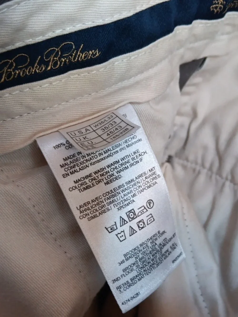 Brooks Brothers Clark Fit Advantage Chino Pants Mens 35x33 Brown Taupe